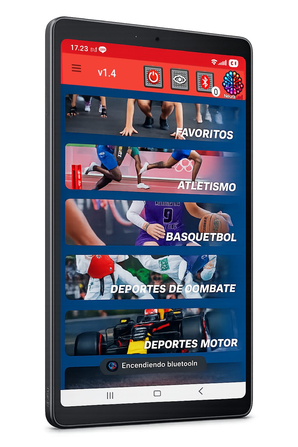 Pantalla principal de la app Neuraled en tablet